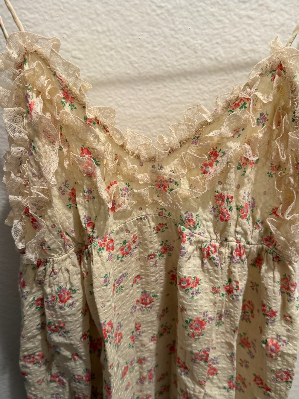 Vintage Cherri Lynn Jr Nightgown Size 9 Floral Cotton Lace Ruffle Prairie Maxi